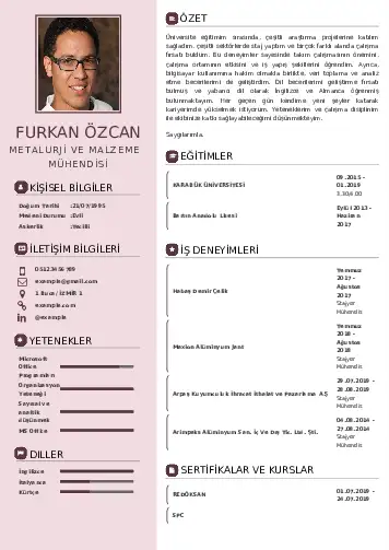 Metalürji Ve Malzeme Mühendisliği Cv Örnekleri cv indir